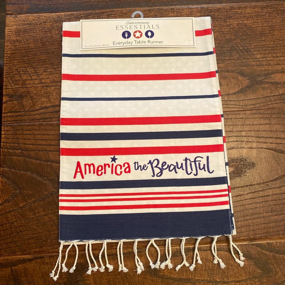 Patriotic Table Runner, America The Beautiful Table Runner 13” x 72”, Reversible
